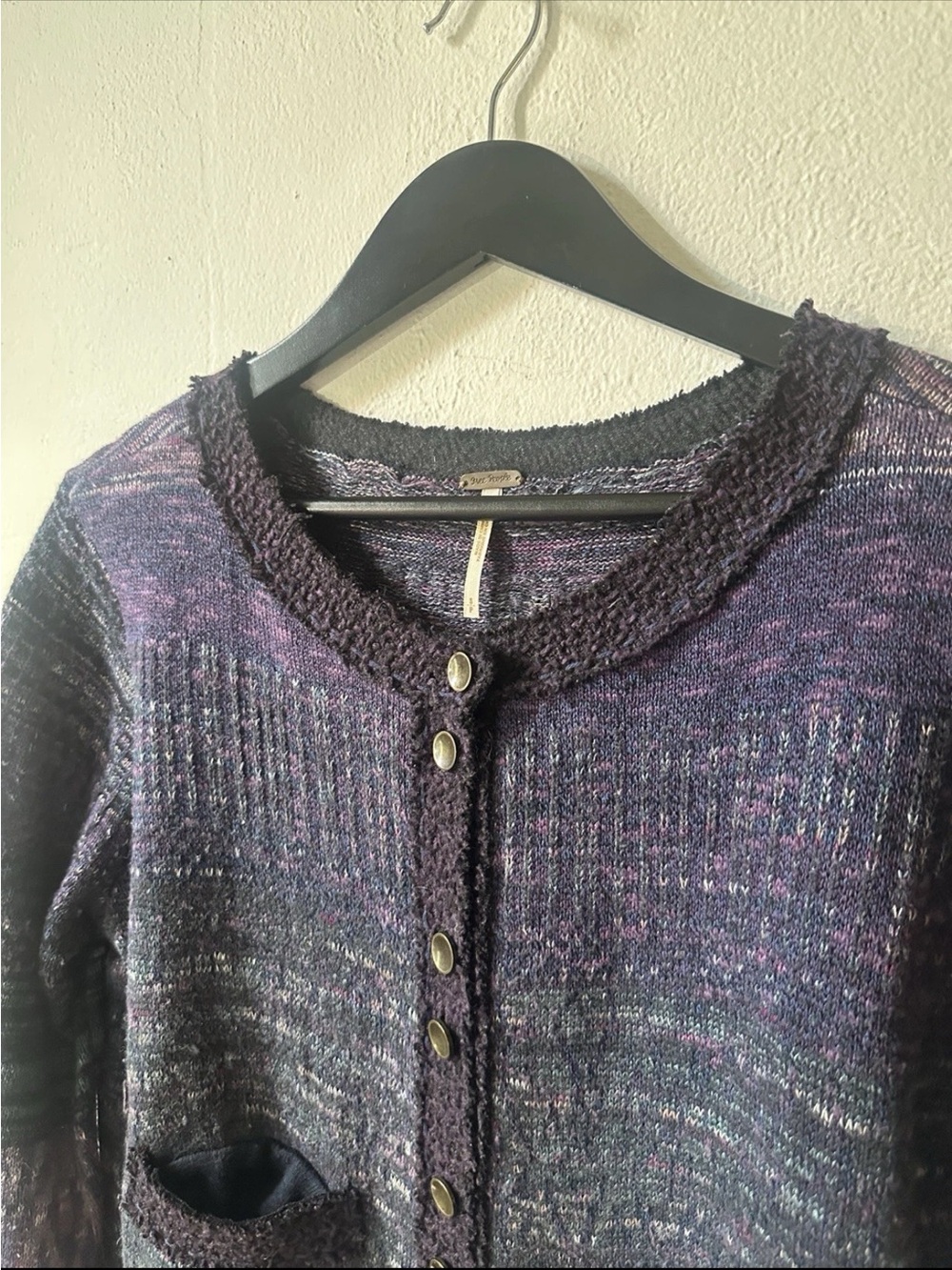 Free People Womens Small Purple Blue Marled Knit Button Sweater Cardigan Boho - Picture 2 of 5